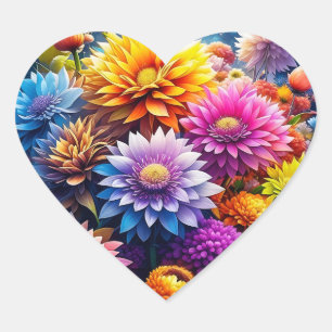 Pretty Colorful Watercolor Ai Art Flowers  Heart Sticker
