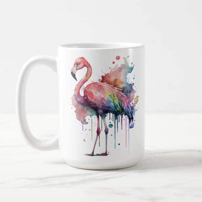 PRETTY COLORFUL WATERCOLOR FLAMINGO COFFEE MUG (Left)