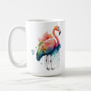 PRETTY COLORFUL WATERCOLOR FLAMINGO COFFEE MUG