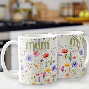 Pretty Colorful Wildflower Pattern Sage Green Mom Coffee Mug