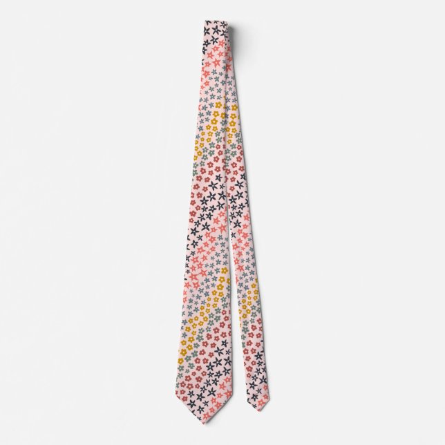 Pretty Colour Block Flower Diagonal Stripes Patter Tie (Front)