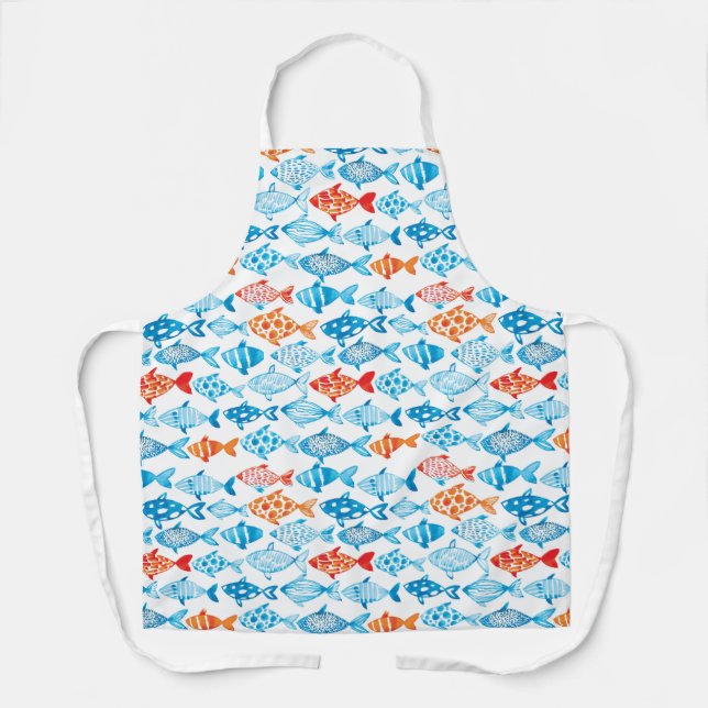 Pretty Coloured Fish Blue Red Apron (Front)