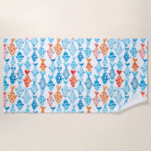 Pretty Coloured Fish Blue Red Beach Towel