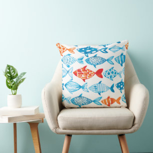 Pretty Coloured Fish Blue Red Cushion