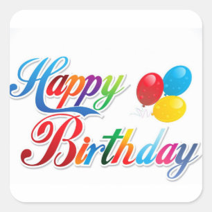 pretty coloured letters happy birthday square sticker