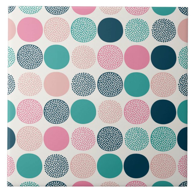 Pretty Coloured Polka Dots Ceramic Tile (Front)