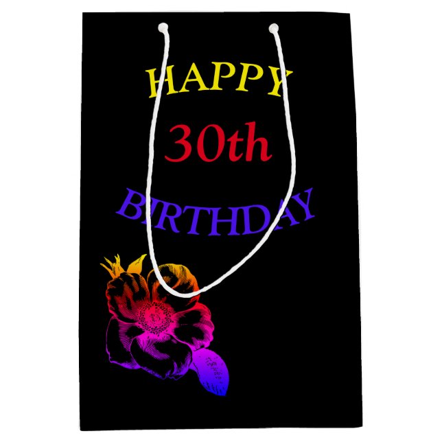 Pretty colourful 30th birthday medium gift bag (Front)