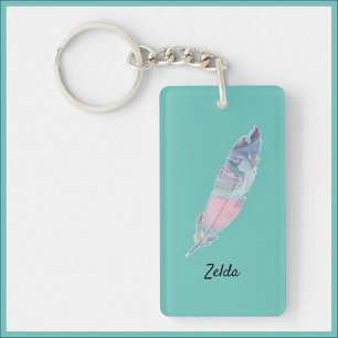 Pretty Colourful Abstract Feather Key Ring