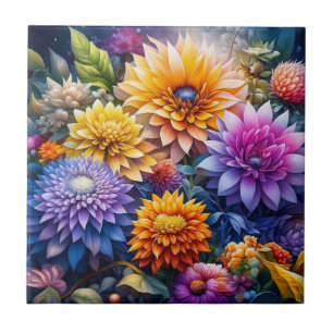 Pretty Colourful Ai Art Flowers  Ceramic Tile