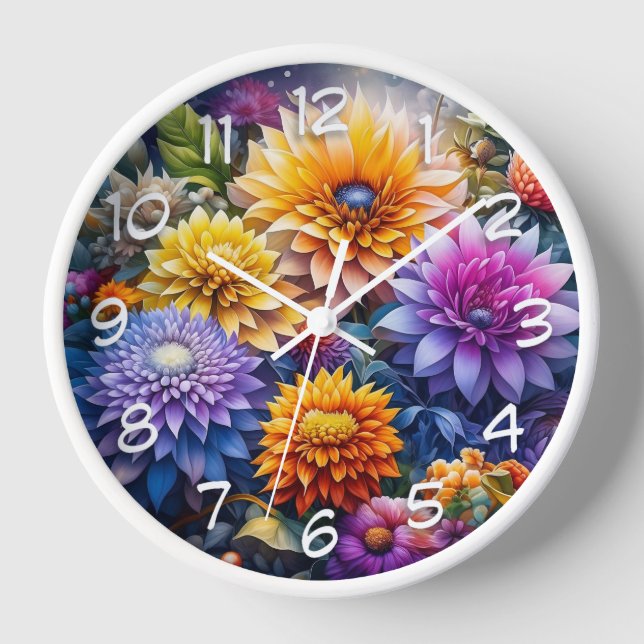 Pretty Colourful Ai Art Flowers  Clock (Front)