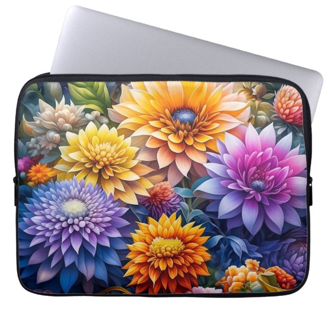 Pretty Colourful Ai Art Flowers Personalised Laptop Sleeve (Front)