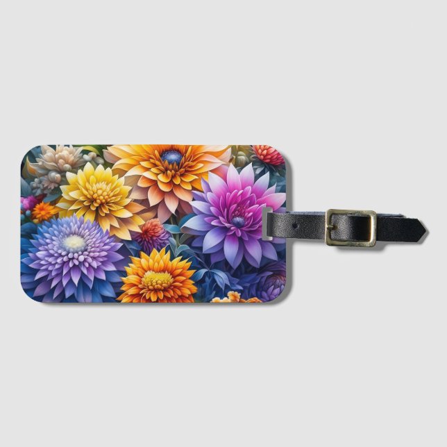 Pretty Colourful Ai Art Flowers Personalised Luggage Tag (Front Horizontal)