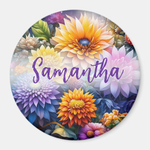 Pretty Colourful Ai Art Flowers Personalised Magnet