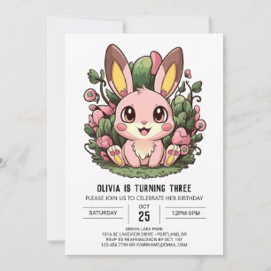 Pretty Colourful Bunny Digital Birthday Invitation