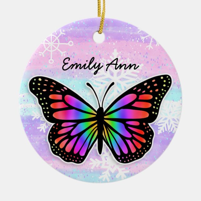 Pretty Colourful Butterfly Personalised Christmas  Ceramic Ornament (Front)