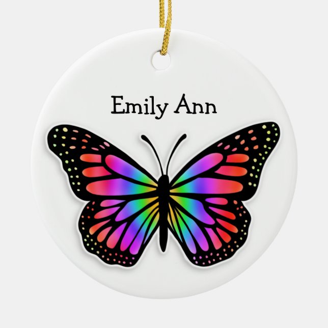 Pretty Colourful Butterfly Personalised Christmas Ceramic Ornament (Front)