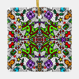 Pretty Colourful Christmas Mandala Ceramic Ornament
