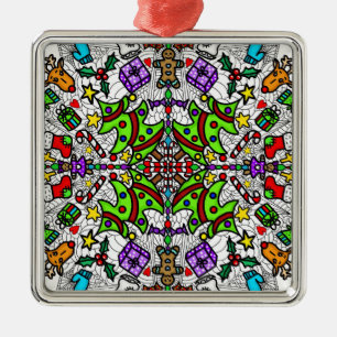 Pretty Colourful Christmas Mandala  Metal Ornament