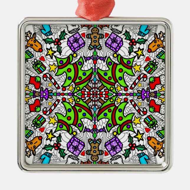 Pretty Colourful Christmas Mandala  Metal Ornament (Front)