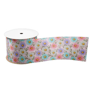 Pretty Colourful Daisies Satin Ribbon