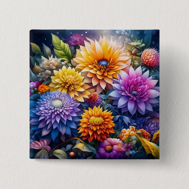 Pretty Colourful Digital Ai Art Flowers  15 Cm Square Badge (Front)