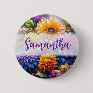 Pretty Colourful Digital Ai Art Flowers  6 Cm Round Badge
