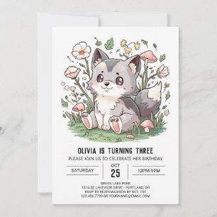 Pretty Colourful Digital Wolf Birthday Invitation
