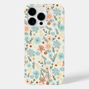 Pretty Colourful Ditsy Floral White Design iPhone 14 Pro Max Case