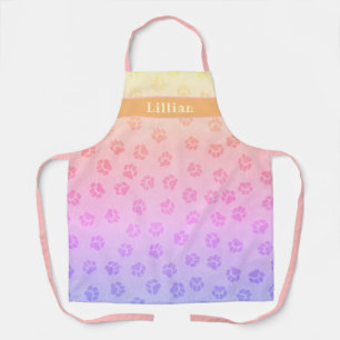 Pretty Colourful Dog Paw Print Pattern Personalise Apron