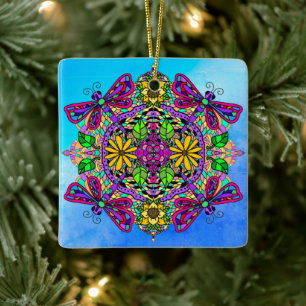 Pretty Colourful Dragonfly Mystical Mandala   Cera Ceramic Ornament