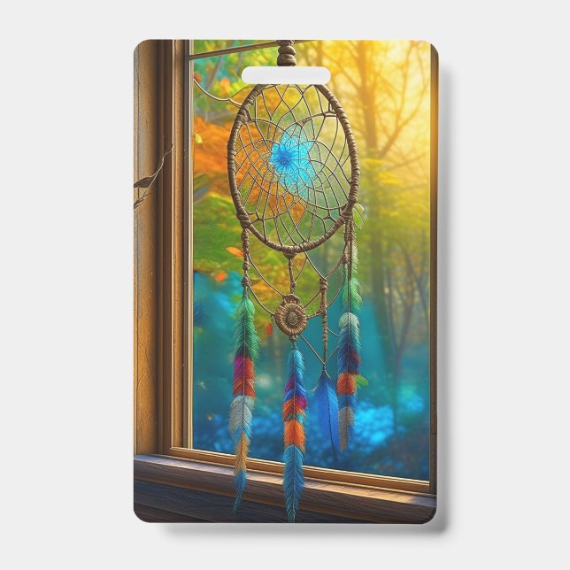 Pretty Colourful Dreamcatchers in Window Blank ID Badge (Front)