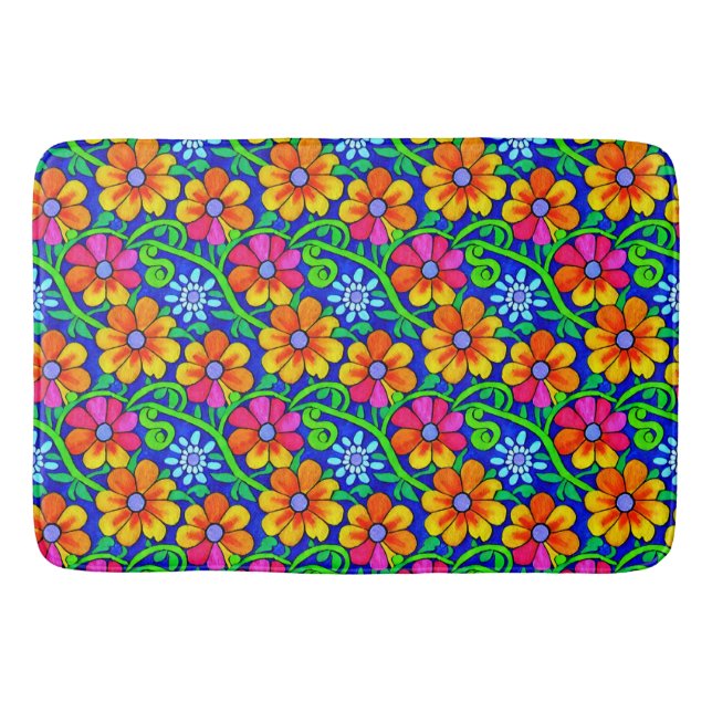 Pretty Colourful Floral Bath Mat (Front)