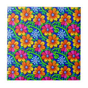 Pretty Colourful Floral Ceramic Tile