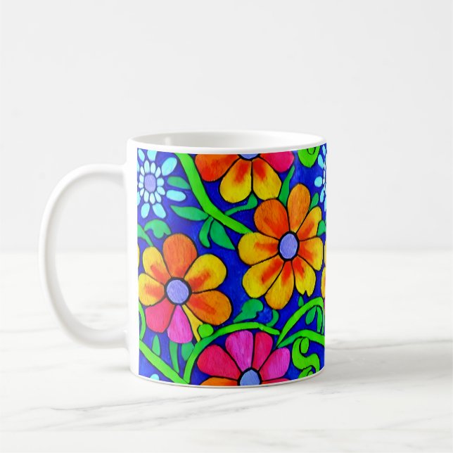 Pretty Colourful Floral Coffee Mug (Left)