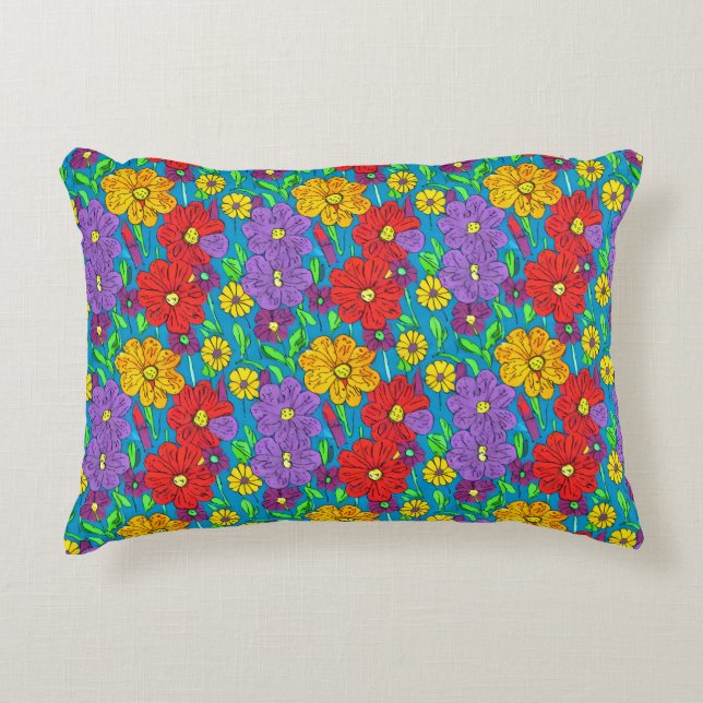 Pretty Colourful Floral Pattern Decorative Cushion (Front)
