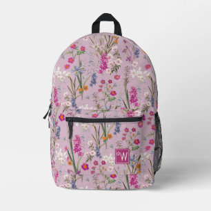 Pretty Colourful Floral Pattern Light Purple Printed Backpack