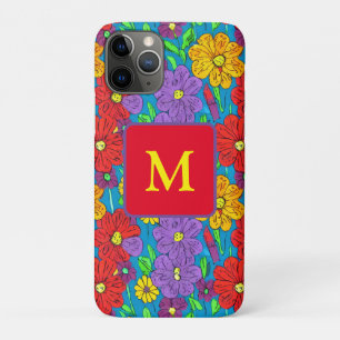 Pretty Colourful Floral Pattern Monogrammed iPhone 11 Pro Case