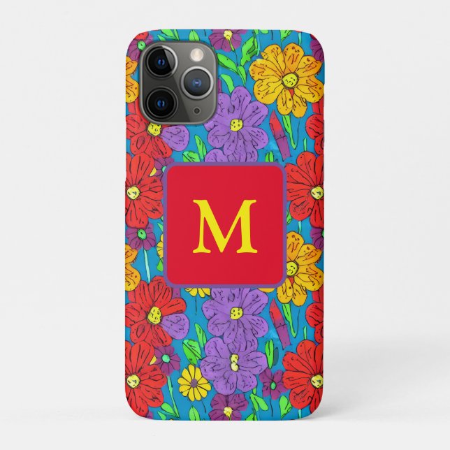 Pretty Colourful Floral Pattern Monogrammed Case-Mate iPhone Case (Back)