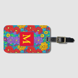 Pretty Colourful Floral Pattern Monogrammed Luggage Tag