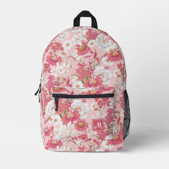 Pretty Colourful Floral Pattern Pink Custom Girl  Printed Backpack (Front)