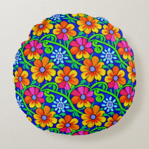 Pretty Colourful Floral Round Cushion