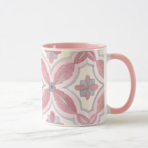 Pretty colourful floral Tile pattern pink and blue Mug