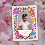 Pretty Colourful Florals Photo Grandma Birthday Card<br><div class="desc">This beautiful birthday photo greeting card for Grandma features a hand drawn floral design in magenta / fuchsia pink, orange, golden yellow, purple, blue, and green over a custom colour background (shown in light pink). The style of the floral design is almost chalk like / pastels. An oval / arch...</div>