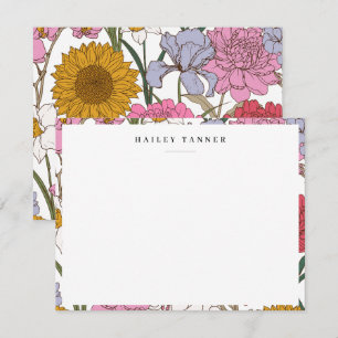 Pretty Colourful Flower Pattern Border Flat Card