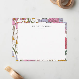 Pretty Colourful Flower Pattern Border Flat Card
