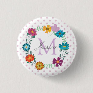 Pretty Colourful Flower Wreath Personalised Dotty 3 Cm Round Badge