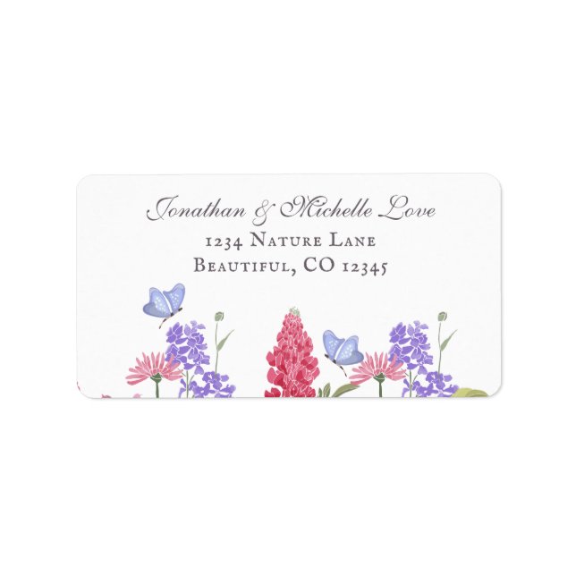 Pretty Colourful Flowers and Butterflies Address Label (Front)