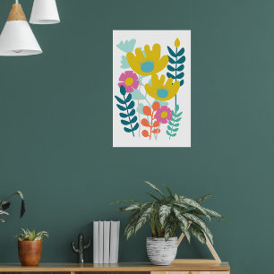 Pretty colourful flowers green yellow wall poster