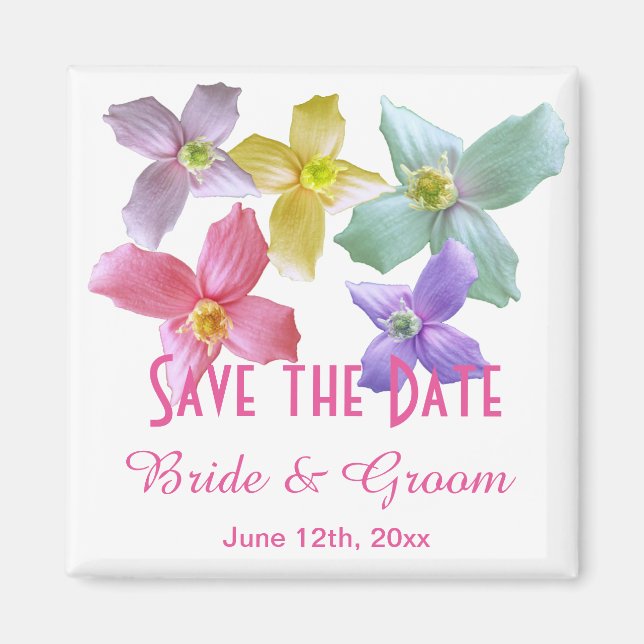 Pretty colourful flowers save the date magnet (Front)