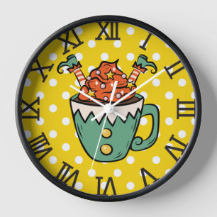 Pretty colourful funny Elf Polka dots Yellow Green Clock